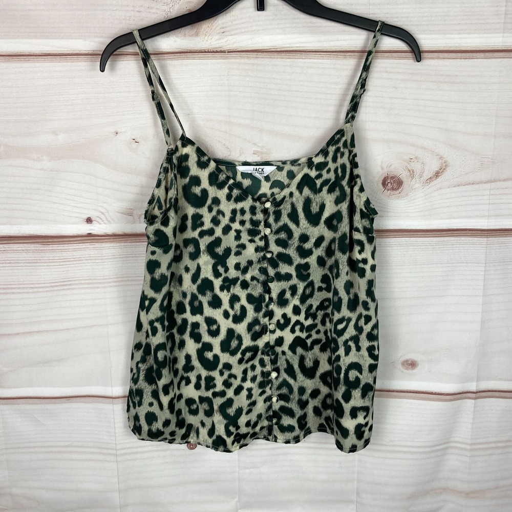 Jack BB Dakota Top Womens M Leopard Print Cami Button Up V-Neck Spaghetti Straps